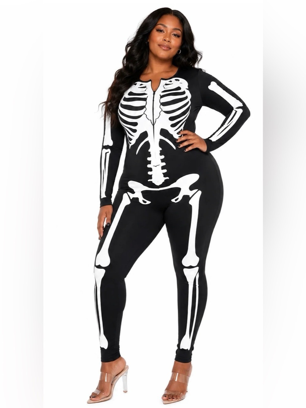 NWT Tipsy Elves Form Fitting Skelton Full Zip Bodysuit Halloween Cosplay- Size M - Picture 5 of 10